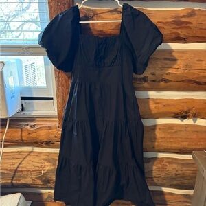 Baltic Born Black Puff Sleeve Midi Dress